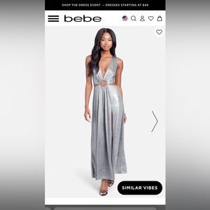NWOT Bebe Silver Maxi dress size small